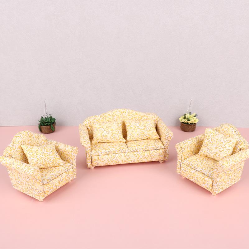Dollhouse Furniture Set - 1 セットリビングルームシーンアレンジメントソファミニチュア家具装飾 1/12 ドールハウス木製レトロディスプレイキャビネットモデル