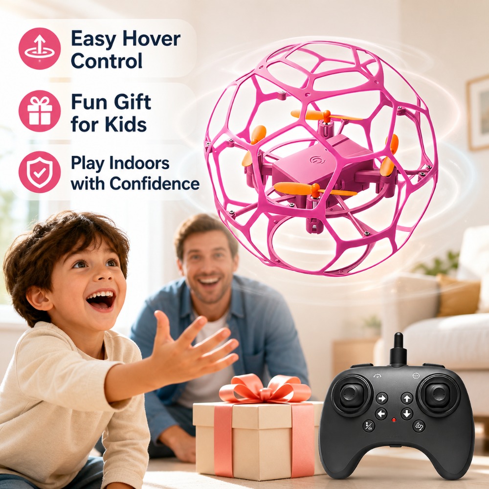 Kids Toys Under £5 - フットボール型RCドローンクワッドコプター、LEDライト付き、子供や初心者向け、360度回転可能 ° 耐衝撃性球形フライングボールおもちゃ