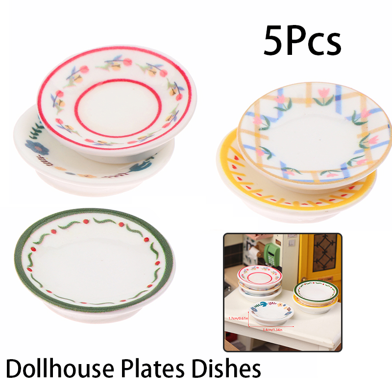 Dollhouse Furniture Set - 5 個 1/12 ドールハウスミニプレート食器モデルドールハウスシミュレーションキッチン装飾ドールハウスアクセサリーごっこ遊びおもちゃ