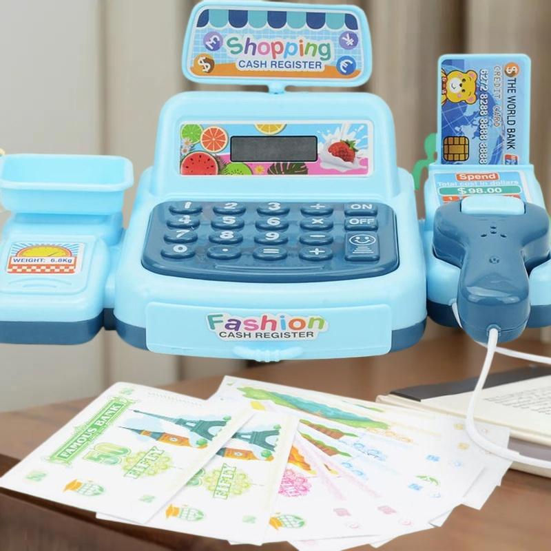 Toy Cash Register - 1セットスーパーマーケットのレジ係電子ゲーム、照明と音響効果付き、シミュレーションショッピングレジおもちゃ、子供用ハウスプラグイン用