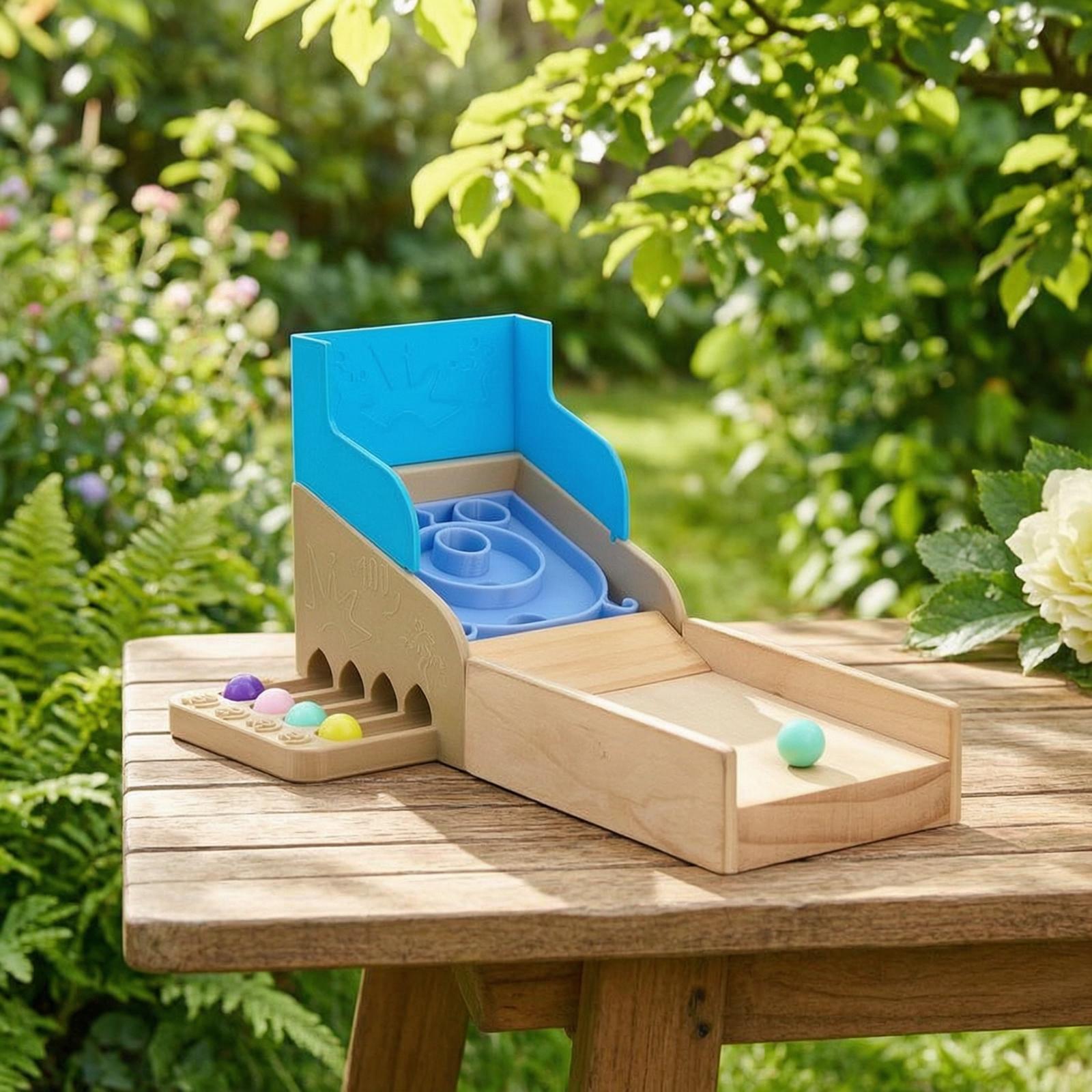 Marble Run Set - 木製マーブルトイ、傾斜のあるスロープ付き、取り外し可能な卓上アーケードトイ、子供、幼児、プレイルーム向けのコンパクトなマーブルランセット