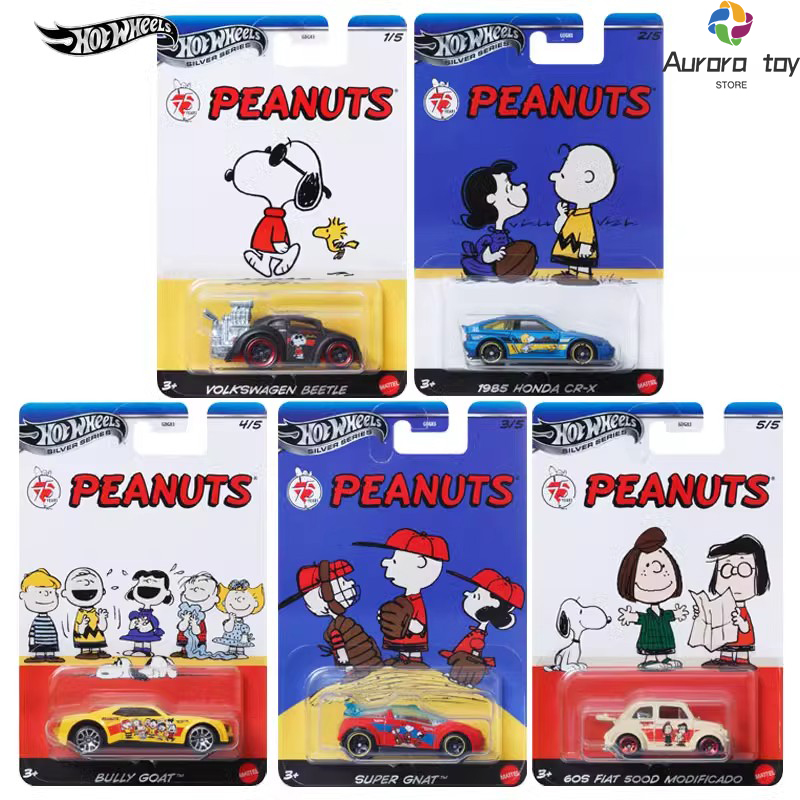 Mattel Toy Hot Wheels - ホットウィール-車モデルスヌーピーピーナッツシリーズ,ホンダCR-Xフォルクスワーゲンコレクション,合金車飾り,男の子の誕生日おもちゃ,1:64