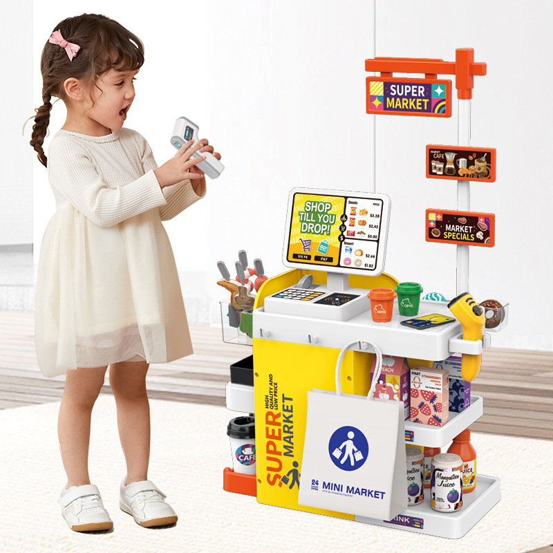 Toy Cash Register - キッズミニスーパーマーケットチェックアウトカウンタープレイセットシミュレーションレジスキャナートイごっこ遊び教育玩具男の子女の子向け