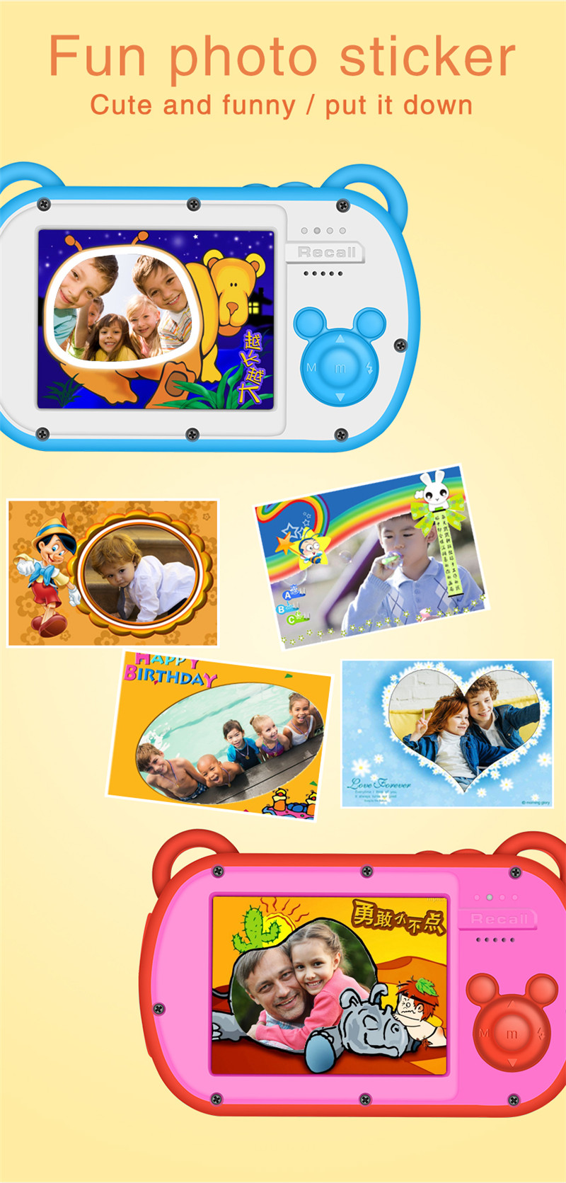 Kid Toys And More - 1080P防水漫画風キュートキッズカメラ子供誕生日プレゼントビデオデジタルカムコーダー音楽MP3ディスプレイおもちゃカメラ
