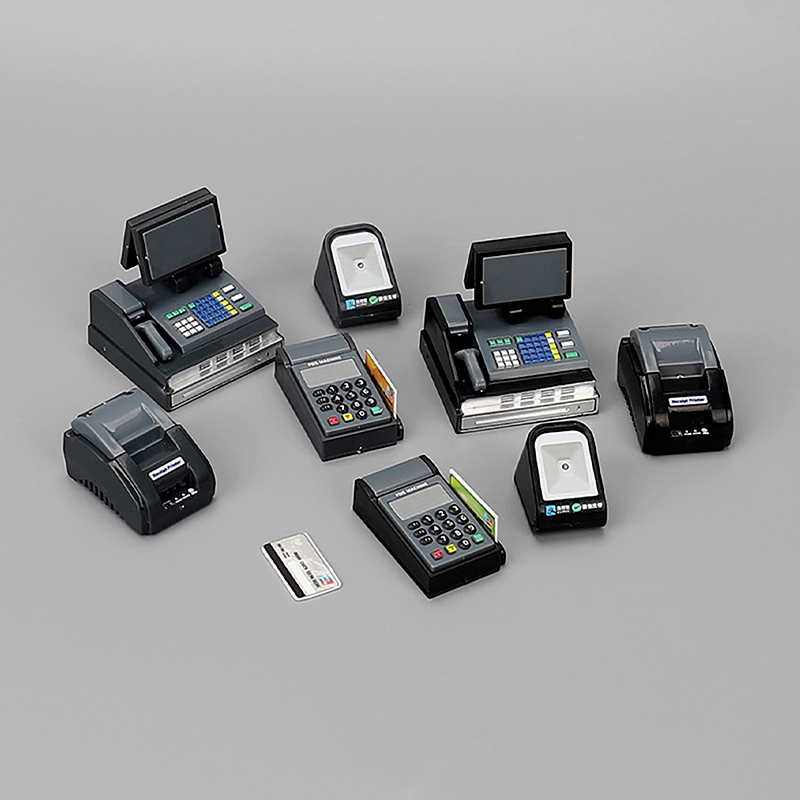 Toy Cash Register - 1セット：1/12スケールのドールハウス用ミニスーパーマーケットのレジ台、POS端末、ドールハウスのシーン用小道具