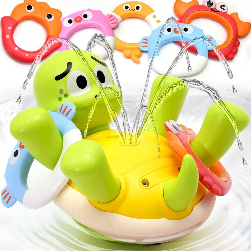Kids Toys Under £5 - 赤ちゃんのおもちゃ 充電式カメ型お風呂スプリンクラー 子供用 幼児用 5リング付き 浴槽噴水スプレー