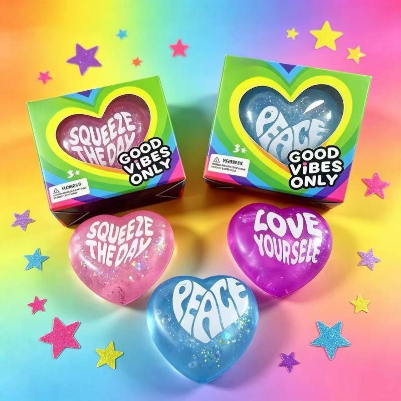 Kids Toys Quotes - ポジティブな引用句入りグリッターハート型スクイーズ玩具 ソフトタッチ 子供と大人向け リラックス パーティーグッズ