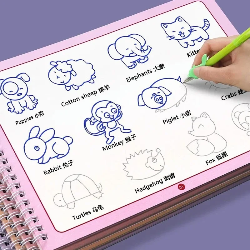 Kids Toys Drawing Easy - 子供の簡単な描画の照明、トレーシングブックセット、4テーマ、詰め替え可能なペン制御、トレーニングスケッチブック、子供のためのギフトおもちゃ