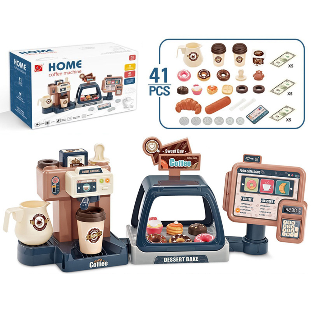 Toy Cash Register - 3in1コーヒーメーカーおもちゃセット キッチンおもちゃ 模擬食品 パン コーヒー ケーキ