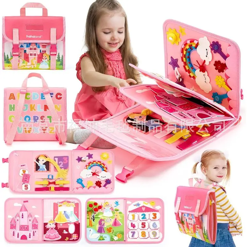 Kids Toys Learning - モンテッソーリプリンセス フェルトビジーボード 幼児向け生活スキル学習 早期教育感覚ストーリーブック 携帯用子供向け知育玩具