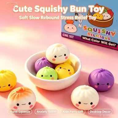 Kids Toys Home - 漫画のパン型スクイッシー・フィジェットトイ、柔らかいスクイーズストレス解消おもちゃ、カラフルで可愛い装飾品、子供のパーティーの景品や家の装飾に。