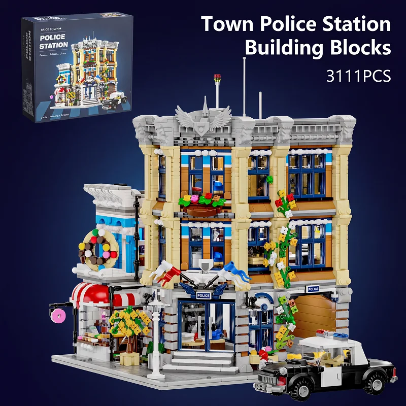 Kids Toys Stores - 町警察署 6フィギュア付き モジュール式建物ブロック シティセンターストリートビュー アパートメントストア アーキテクチャブリックモデルキット