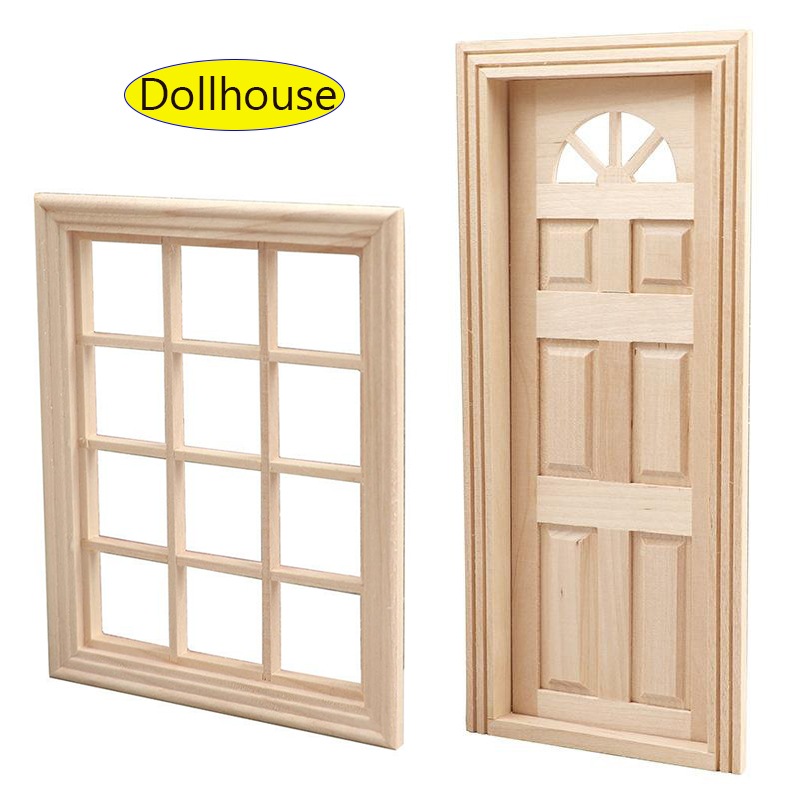 Dollhouse Furniture Set - 1 セット家具アクセサリー 1/12 木製未塗装 6 パネルドアドールハウスミニチュア妖精の庭の装飾