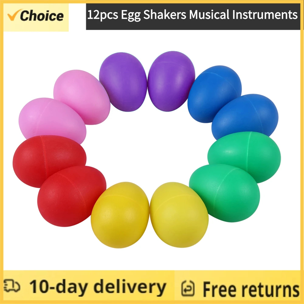 Kids Toys Easter - 子供用イースターエッグシェイカー12個 - 幼児用カラフルなパーカッションミュージカルマラカス、赤ちゃんの感覚玩具、イースターバスケットフィラー