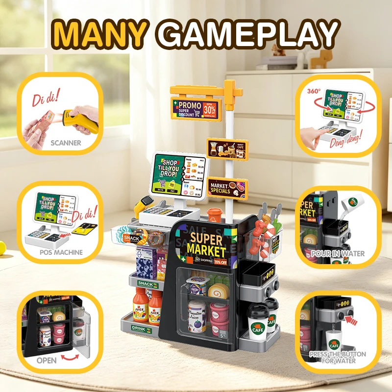 シミュレーションミニスキャニングレジスーパーマーケット食品レ - Toy Cash Register のレビューと価格