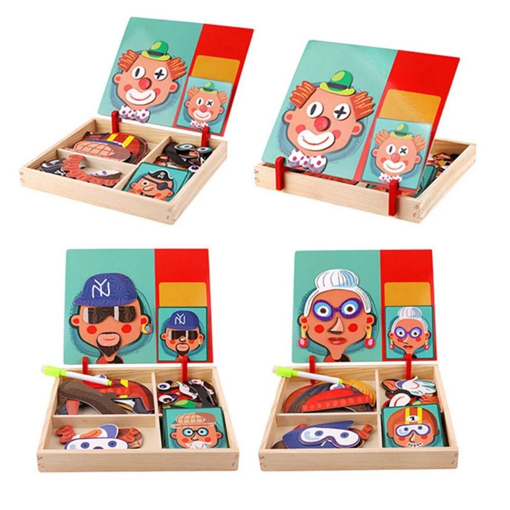 木製磁気3Dパズル 蓋付き 教育用磁気ステッカーおもちゃ 2 - Kids Toys Drawing Easy のレビューと価格