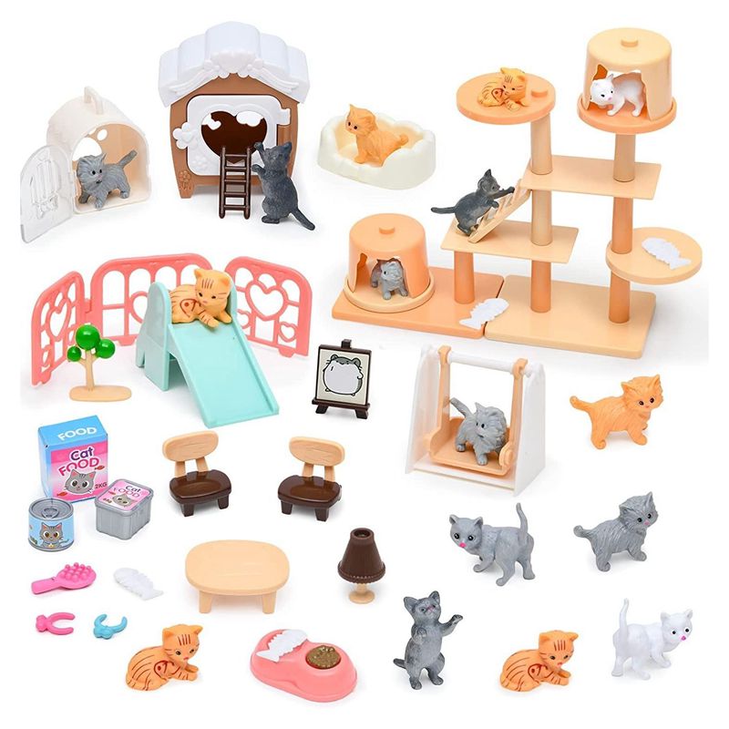 猫部分ペットセットかわいいアイテム子供のおもちゃミニチュアド - Dollhouse Furniture Set のレビューと価格