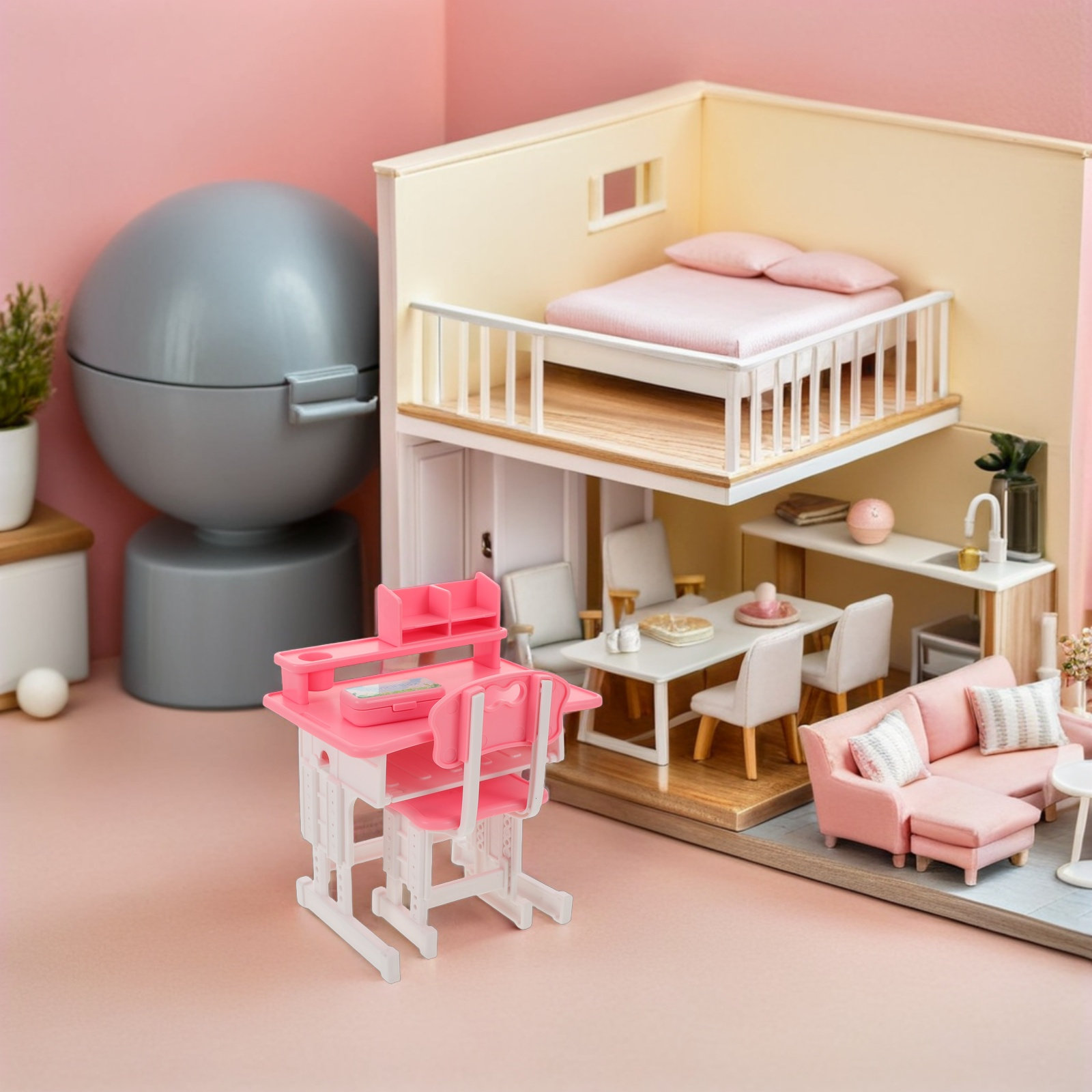 1セットのミニチュア教室用机と椅子のセット。ドールハウス用の - Dollhouse Furniture Set のレビューと価格