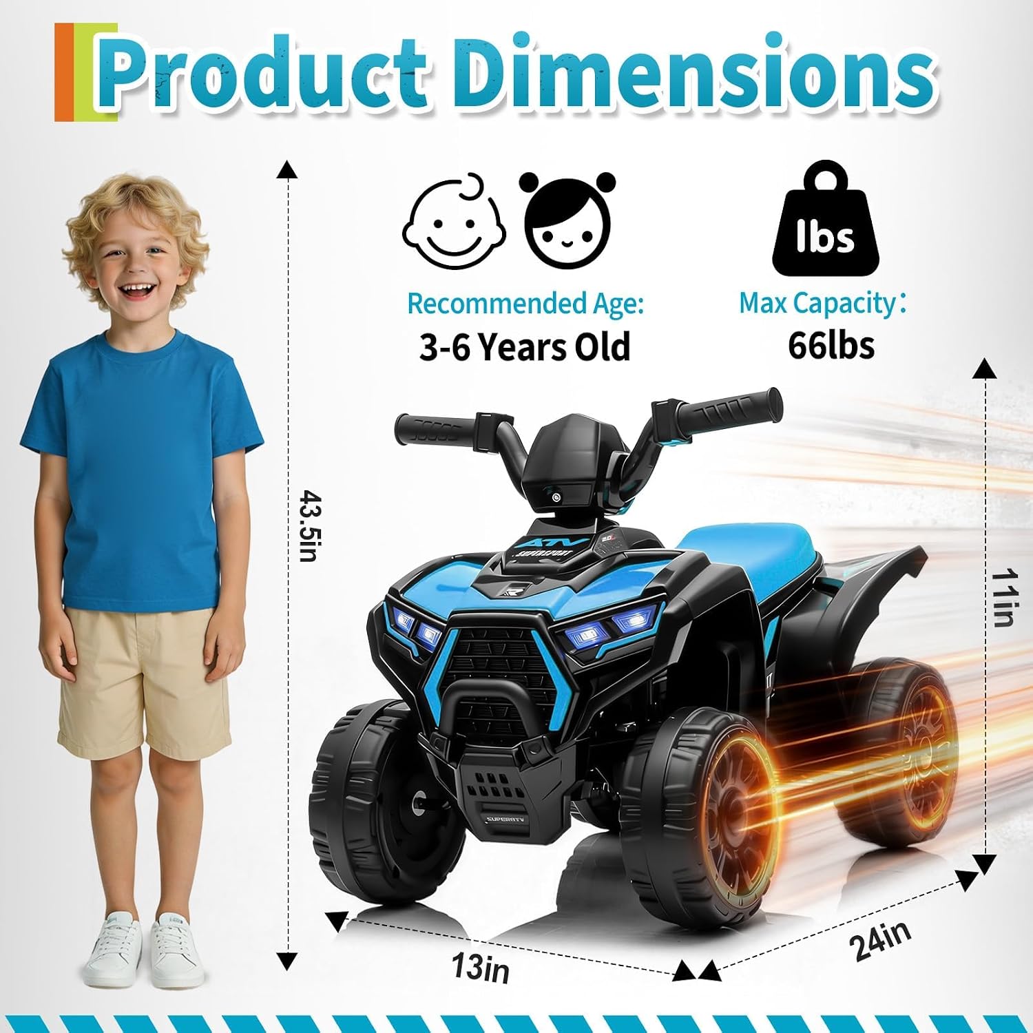 6V ブルー キッズ ライドオン ATV クワッド、390  - Kids Toys Quad のレビューと価格