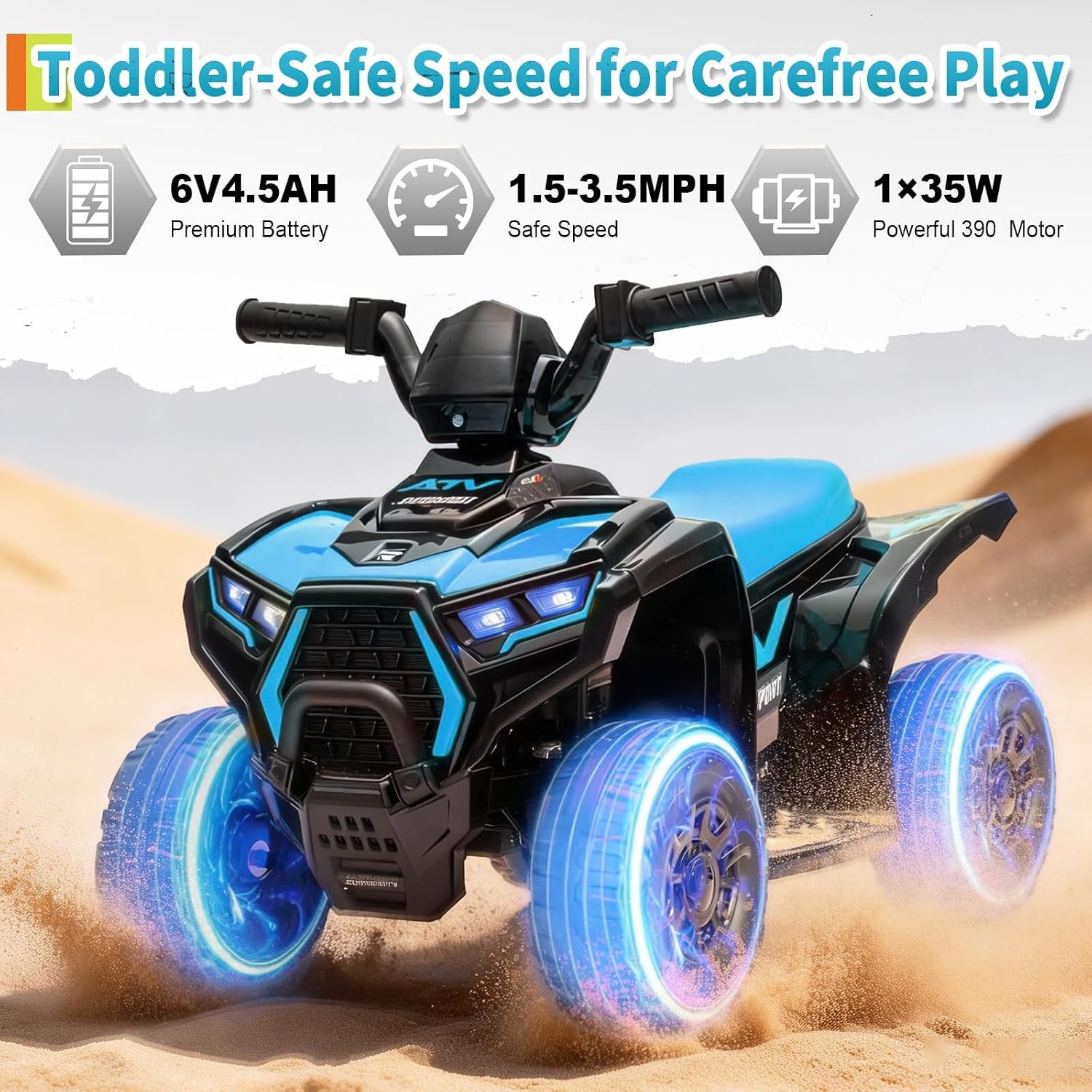 6V ブルー キッズ ライドオン ATV クワッド、390  - Kids Toys Quad のレビューと価格